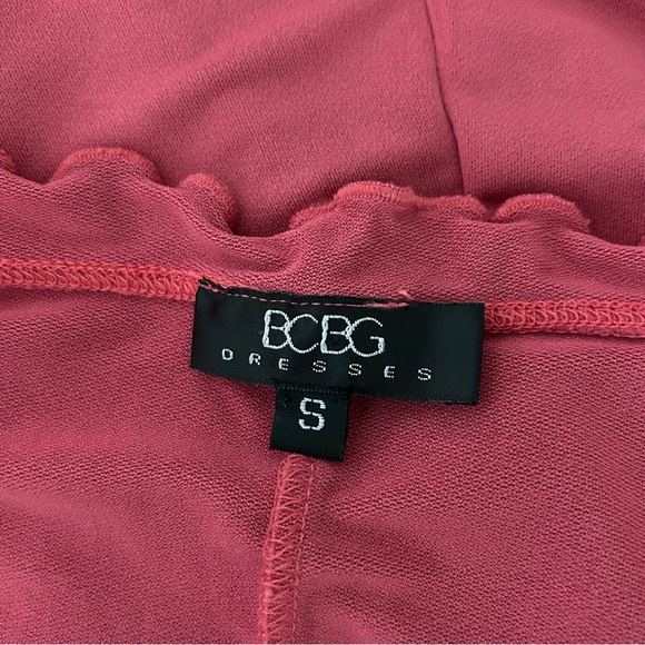 Vintage BCBG Mauve Pink Wrap Dress Size S Ruffle Lettuce Hem Neckline Y2K Barbie - Picture 9 of 10
